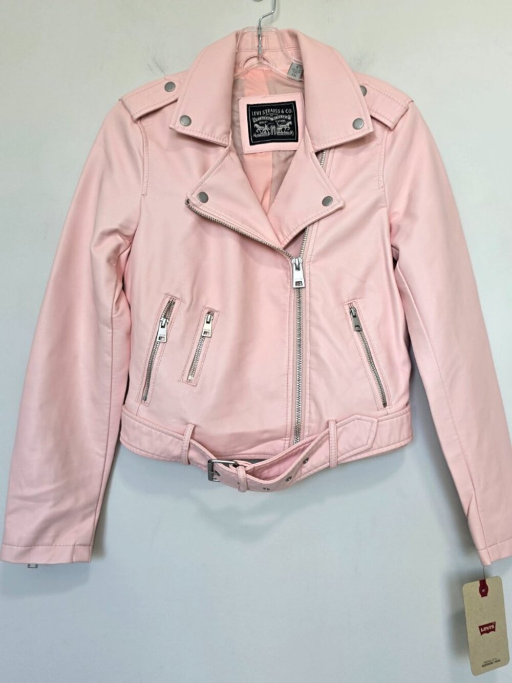 Levi's Moto Jacket Faux Leather Belted S Light Pink NWT